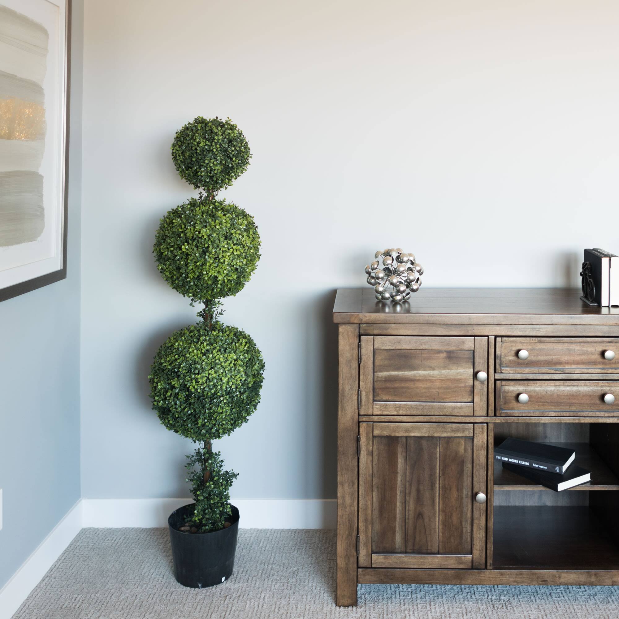 4ft. Artificial Triple Ball Green Boxwood Topiary